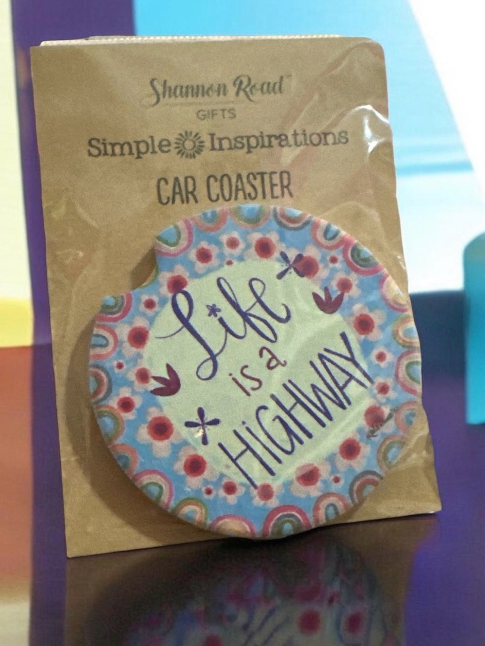 Shannon Road Simple Inspirations 'Life is a Highway' Car Coaster -Blue/Pink
1813
